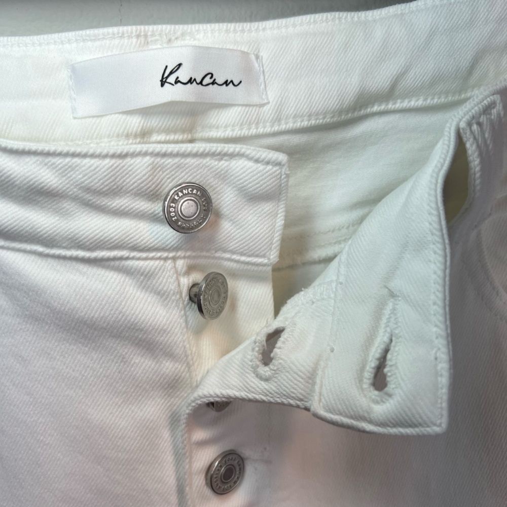 Kancan Flare Stretch Jeans White Denim High Rise Frayed Button Summer Size 31x33 - Picture 8 of 13